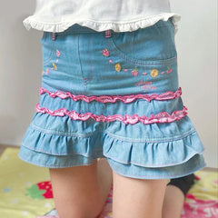 Cyflymder Japanese Sweet Lolita Style Mini Denim Skirt Women Kawaii Embroidery Ruffles Cake Skirts Summer Female Fashion Y2K Party Skirts