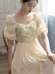 Cyflymder Women Summer France Elegant Puff Sleeve Dresses female Evening Party Dress Sweet Princess A-line Fairy Dress