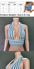 Cyflymder Spring Summer New Sle Women's Sexy Stripe Deep V Bal Tied Knitted Ultra ort Top Street Sle Slim Fit ort Length