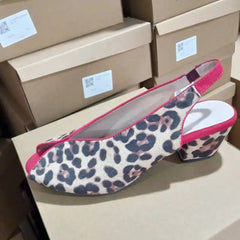 Cyflymder Leopard Print Peep Toe Slingback Women's Sandals Chunky Heels Sandals Office Shoes