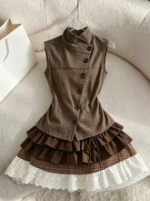 Cyflymder 2Pcs Women Outfit Retro Plaid Short Sleeve Top High Waist Pleated Skirt Y2K Harajuku Style Casual Street Clothing For Hot Girls