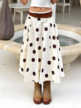 Cyflymder Women White A-Line Skirt Dots Print High Waist Midi Skirt Elegant Swing Skirts for Daily Leisure and Work