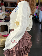 Cyflymder Women s Winter Cozy Sweater Floral Embroidery Long Sleeve V-Neck Knitwear Pullover with Pom Pom Detail