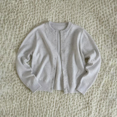 Cyflymder Simple Ladies Solid Knit Cardigan Crew Neck Button Thin Short Sweater Women Spring Basic Layering Outer Top