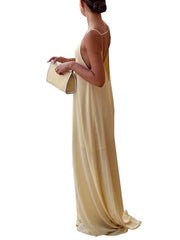 Cyflymder Elegant Satin Maxi Dress with Sleeveless Design Spaghetti Straps and Stunning Open Back Detail for Evening Events and Parties