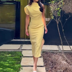 Cyflymder Luxury Design Women's Summer Dress Off-shoulder Sleeveless Party Wedding Robe Fitted Slit Dress Office Lady Dresses Asymmetrical