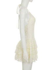 Cyflymder Holiday Hollow Out Halter A-Line Dress Sexy Slim Deep V-Neck Sleeveless Mini Dresses For Women Summer Fashion Lady