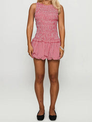 Cyflymder Elegant Floral Print Sleeveless Dress with Ruffled Hem Perfect for Summer Parties and Beach Club Outings