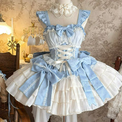 Cyflymder Japanese Victorian Elegant Lolita Jsk Dress Women Vintage Sweet Lace Bow Slim Bandage Princess Dresses Evening Party Mini Dress