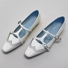 Cyflymder Retro Shallow Square Toe Mary Jane Shoes Women T Strap Buckle Elegant Dress Pumps Ladies Comfort Designer Flats Zapatos De Mujer