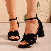 Cyflymder Fashion Chunky Heels Sandals Summer New Round Toe Fashion Buckle Latch Wear-resistant Sexy Black High Heels