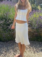 Cyflymder White Lace Summer Women Set Sleeveless Crop Top+midi Skirt Outfits Beach Holiday Chic Vintage Sundress Dress Set