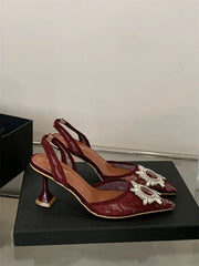 Cyflymder Lace Denim Women's Buckle Strap Rhinestone Sandals Female Shoe High Heels Laces Girls 2025 Comfort High-heeled Closed Spring