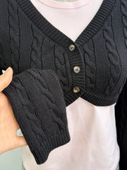 Cyflymder Cropped Knitwear Women Cotton Twisted Flower V-neck Long Sleeve Slim Crop Tops Sweater Vintage Chic Sweater Cardigan