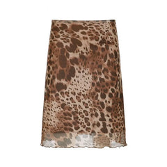 Cyflymder American Hot Girl Leopard Print Mesh Skirt Ins Temperament Personality Niche Slim Fit and Slim