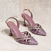 Cyflymder Elegant Women's Pointed Toe Slingback Stiletto Sandals Crystal Diamonds Hollow Out Women Pumps High Heels Wedding Prom Shoes