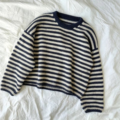 Cyflymder Women Y2K Striped Crew Neck Sweater Oversized Drop Shoulder Long Sleeve Cropped Knit Jumper Loose Casual Mohair Autumn Winter