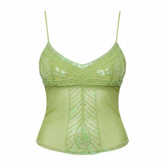 Cyflymder New Women's Beaded Sequinned Camisole Slim Fit Sexy V Neck Spaghetti Strap Going Out Tops Stylish Summer Streetwear Camis