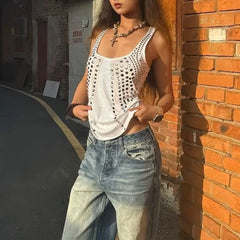 Cyflymder American Retro Suspender T-shirt Women's Summer Wear Sequined Sleeveless Vest Spice Girl Wear Slim Top