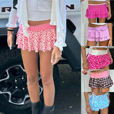 Cyflymder Spring Summer Sexy Polka Dot Drawstring A- Line Mini Skirt Women's Fashion Cross-Border Short Skirt Casual Polyester Fabric