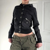 Cyflymder Black Single-breasted Stand-up Jacket Women Casual Full Sleeve Coats Vintage 2000s Outwear y2k Outfits Autumn Cardigan