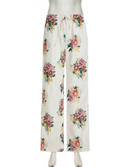 Cyflymder Casual Floral Printed Wide Leg Pants Loose Mid-Waisted Straight Pants Women Autumn Spring Fashion Streetwear Lady