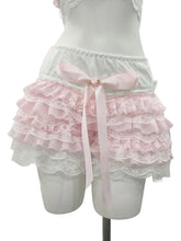 Cyflymder Aesthetic Y2K Lace Shorts Womens Harajuku Lolita Fairytale Pink Bow Cute Elastic Waist Multilayer Bottoming Shorts Sweet Girls