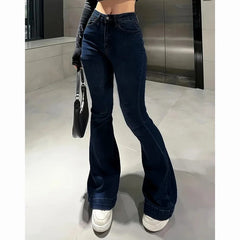 Cyflymder Lady Vintage High Waist Flared Jeans Girls Stretchy Bootcut Denim Pants Women Slimming Thin Bell Bottoms Casual Trousers