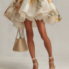 Cyflymder New Arrival: Floral Print Oversized Cami Dress - French Style Lace Trim Asymmetrical Vacation Dress