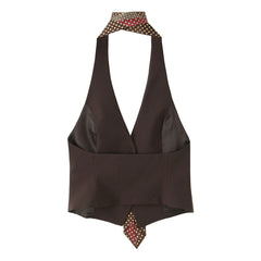 Cyflymder Women's Vintage Sexy Vest with Tie, Halter Buttons, Sleeveless Tops, Elegant Romance, Spring and Autumn Fashion