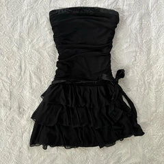 Cyflymder new trend inspo Women Tube Top Dress High Fashion Streetwear Casual New Cute Bow Chic Aesthetic Solid Color Y2K Emo Girls Summer New Slim Dress