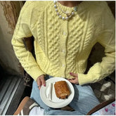 Cyflymder Elegant Cardigan Sweater Women 2025 New Autumn Yellow Twist Knitted Top Single Breasted Long Sleeve Jumper Casual Knitwear Coat