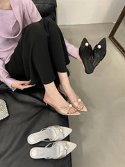 Cyflymder High Heels Slippers Women Bead Pointed Toe Sandals Shoes Summer 2025 Trend Sexy Open Toe Woman Brand Designer Sandalias Pumps