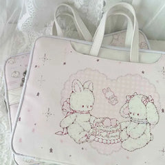Cyflymder Sweet Cute Cartoon Laptop Sleeve Handbag Women Rabbit Print Shockproof Waterproof Notebook Carry Bag Ladies Commute Protective