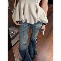 Cyflymder Autumn Winter Women Blue Low Rise Flared Denim Pants Vintage 2000s Coquette Gyaru Bell Bottom Y2k Baggy Jean Harajuku Kpop