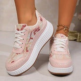 Cyflymder Fashion Glitter Platform Sneakers Women Spring Lace Up Pink Sports Shoes Woman Plus Size 43 Thick Bottom Walking Shoes