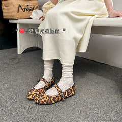 Cyflymder Low Heels Leopard Shoes Ballerinas Woman 2025 Modis Round Toe Casual Female Sneakers Flats All-Match Ballet Cute Dress leopard M