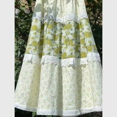 Cyflymder Mori Girl Flower Print Skirt Elegant Lace Patchwork Midi Skirt Women Summer Casual Elastic Waist A-Line Skirt Boho Faldas 405A