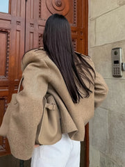 Cyflymder Autumn Solid Wool Coats for Women Lapel Long Sleeve Temperament Fashionable Style Short Jacket Female Clothing New