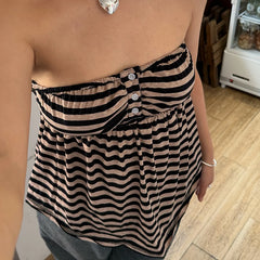 Cyflymder Women Strapless Babydoll Tube Tops Coquette Off Shoulder Bandeau Peplum Vest 90s Vintage Striped Backless Crop Tops Going Out