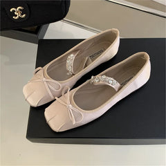 Cyflymder Summer Shoes Ladies Female Footwear Crystal Casual Sneaker Bow-Knot Shallow Mouth Ballerinas Woman 2025 Square Toe Dress Rhinest