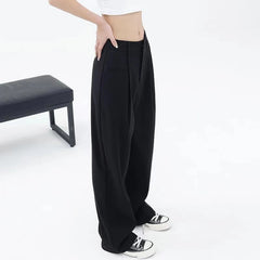 Cyflymder New Women Full Wide Leg Suit Pants Elegant Temperament Office High Waist Straight Trousers Stylish Casual Loose Pants