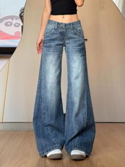 Cyflymder American Vintage Y2k Autumn Low Waist Straight Loose Long Bootcut Jeans