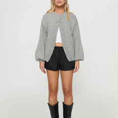 Cyflymder Autumn Winter Solid Color Chunky Knit Cardigan Women Casual Streetwear Single Breasted Lantern Sleeve Sweater Coat