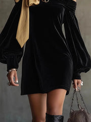 Cyflymder Elegant Off Shoulder Bow Dress Woman Sexy Elegant Temperament Slim Dress Vintage Long Sleeve Spring Autumn Mini Dress 2026