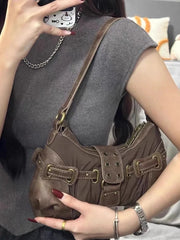 Cyflymder New Underarm Hand Bag Woman Meilad Single Shoulder Handheld Wrinkled Saddle Bag For Women Leather Handbags