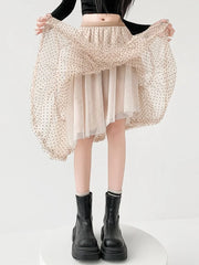 Cyflymder Women's A-Line Skirt Polka Dot Tulle High Waist Slimming Pleated Anti-Light Summer New Style Korean Version Polyest...