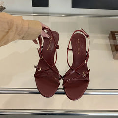 Cyflymder Clear Heels Open Toe Low Sandals Woman Leather Female Shoe Ankle Strap All-Match 2025 Summer Med Peep Low-heeled Girls Fashion B