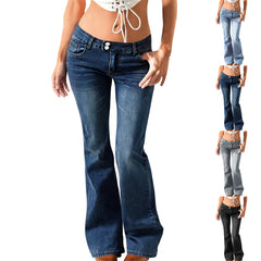 Cyflymder YK2 Retro Low Waist Design Sexy Slim Fitting Long Denim Trousers for Lady Fashion Wide Leg Straight Stretch Jeans with Pockets