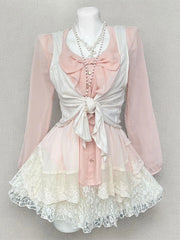 Cyflymder New Vintage Japanese Sweet Women 3 Piece Sets Long Sleeve Tops + Chic Cardigan + Cake Skirts Subculture Elegant Fashion Outfits